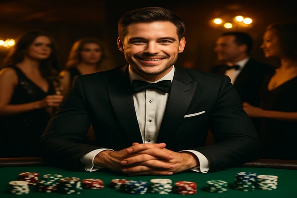 নিয়ন আলোতে সজ্জিত আধুনিক ক্যাসিনো পরিবেশে রুচিসম্মত উপস্থাপন