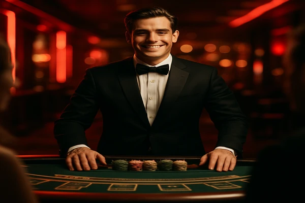 একজন পুরুষ অনলাইন গেমে জয় উদযাপন করছেন, চারপাশে গেমিং প্রতীকগুলো ভাসছে